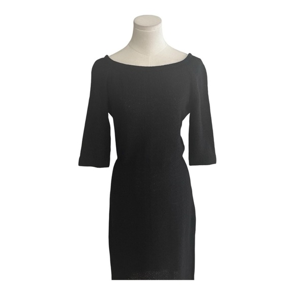 Vintage GOLDWORM Black Knit Midi Dress 2/3 Sleeve Party Work Size M 6 8 Fitted - Picture 3 of 7